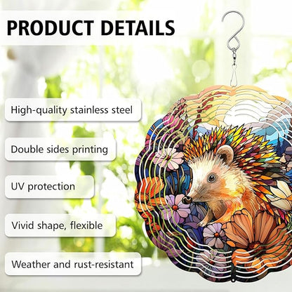 Hedgehog Wind Spinner, Hedgehog Stained Glass Wind Spinner, Wind Sculpture Hedgehog Wind Spinners for Garden Patio Yard Decor