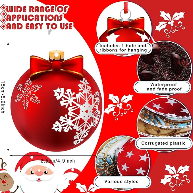 Rtteri 30 Pcs Large Christmas Ball Shape Ornaments for Outdoor 4.9 Inch Double Sided Plastic Christmas Hanging Ornaments Balls for Xmas Tree Indoor Outdoor House Porch Yard Supplies