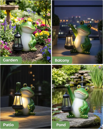 Vuees Solar Frog Garden Statue Light, Outdoor Waterproof Decorative Lantern Figurine, Cute Yard Art for Garden Patio Pond Balcony Porch Decor, Housewarming & Gardening Gifts for Women Grandma Mom