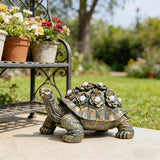 Outdoor Solar Turtle Decor, Resin Succulent Turtle Statue with Waterproof LED Lights, Garden Gift for Plant Lovers for Patio, Balcony, Yard Ornament