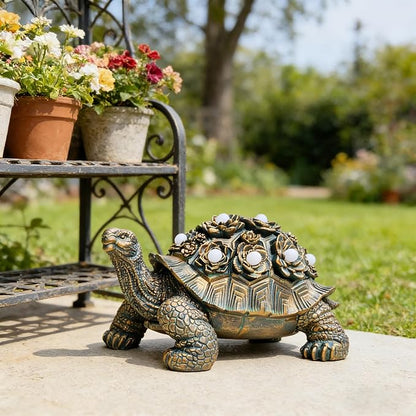 Outdoor Solar Turtle Decor, Resin Succulent Turtle Statue with Waterproof LED Lights, Garden Gift for Plant Lovers for Patio, Balcony, Yard Ornament
