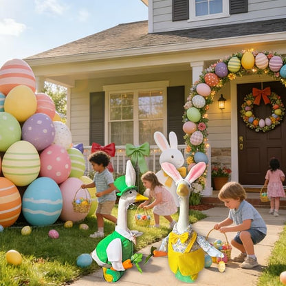 Easter Male Goose Outfits Boy – Yellow & Green Porch Goose Outfit with Adjustable Bunny Ears, for 20-23 Inch Porch Goose Easter Decor