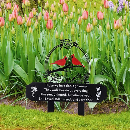 Cardinal Grave Decoration for Cemetery, Metal Tombstone Memorial Marker with Poem Weatherproof Outdoor Yard Garden Grave Stakes for Loss of Father Mother