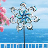 Dolphin Wind Spinners Garden Stake, 39" Metal Dolphins Wind Spinner Outdoor Decorations- Outside Lawn Stake Wind Sculptures for Yard Patio,Lawn & Garden Art Decor