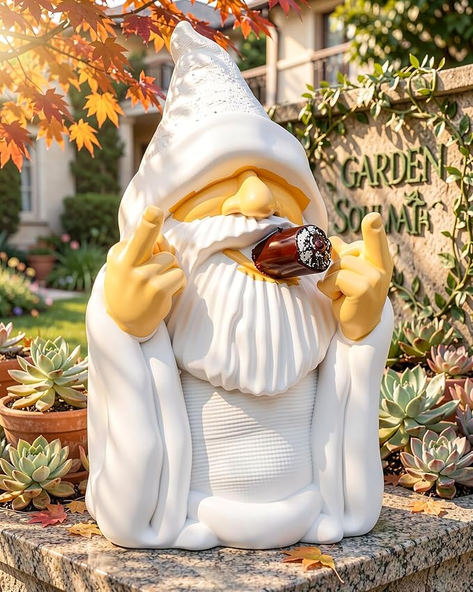 Leverse Middle Finger Decor Statue, 5.9in Smoking Wizard Dwarf- Funny Garden Gnomes Outdoor Decorations for Lawn Patio Yard Home Decor Easter Halloween