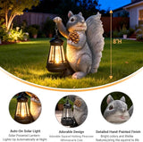 Solar Squirrel Garden Statue Outdoor Decor, Squirrel Sculpture with Lantern for Yard Lawn Patio Balcony, Birthday Housewarming Gifts for Mom, Grandma, Women, Resin, Grey