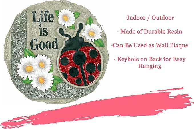 Spoontiques - Garden Décor -Life is Good Ladybug Stepping Stone - Decorative Stone for Garden