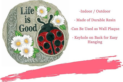 Spoontiques - Garden Décor -Life is Good Ladybug Stepping Stone - Decorative Stone for Garden