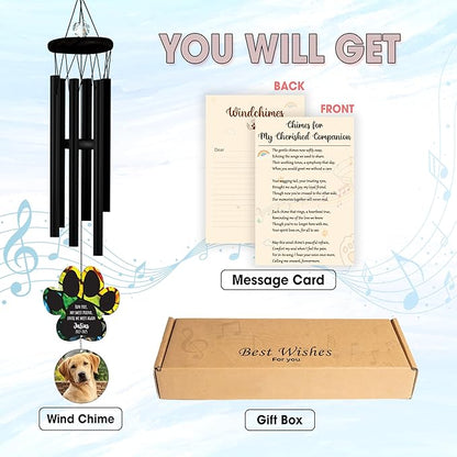 Personalized Pet Memorial Wind Chimes, Custom Photo Crystal Paw Print Suncatcher Ornament, Pet Keepsake Memorial Sympathy Gift for Loss of Dog Cat Lover, Remembrance Wind Chimes Outdoor Décor