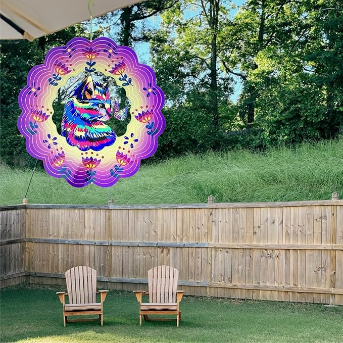 Metal Wind Spinners Outdoor Hanging Wind Spinner for Yard and Garden Decor for Outside-12In 3D Stainless Steel Cat Wind Chime Christmas of Gifts for Women Mom
