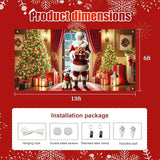 HOMETITUTE Christmas Garage Door Banner 13x6ft Santa Claus with Gift Box and Puppy Holiday Backdrop Winter Indoor Outdoor Scene Red Gold Green Tree Decor Wall Hanging Seasonal Party Porch