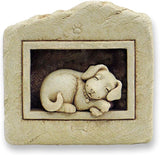 Carruth Studio, Sleeping Puppy Wall Plaque, Garden Statue, Original Sculpture Handcrafted in Stone, Artisan Made