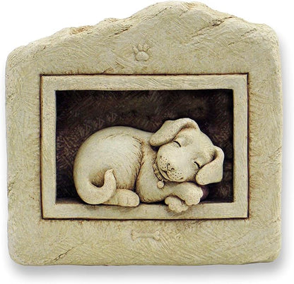 Carruth Studio, Sleeping Puppy Wall Plaque, Garden Statue, Original Sculpture Handcrafted in Stone, Artisan Made