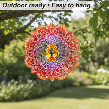 Hanging Wind Spinner 12 Inch, Tree of Life 3D Stainless Steel Wind Spinner, Garden Yard Patio Decor, Indoor Window Wall Art for Meditation, Mindfulness, Breathwork, Calming Gift