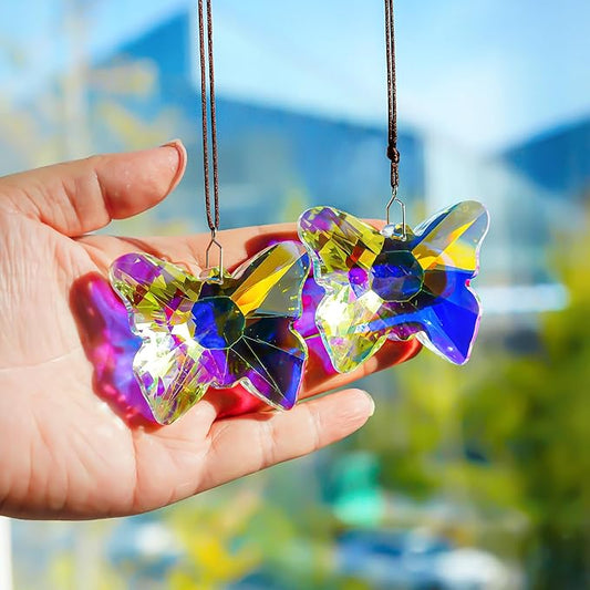 H&D HYALINE & DORA Set of 2 Crystal Butterfly Suncatcher 2.7" Crystal Sun Catchers Prisms Rainbow Maker for Windows Hanging Sun Catchers Indoor Window for Home Garden Wedding