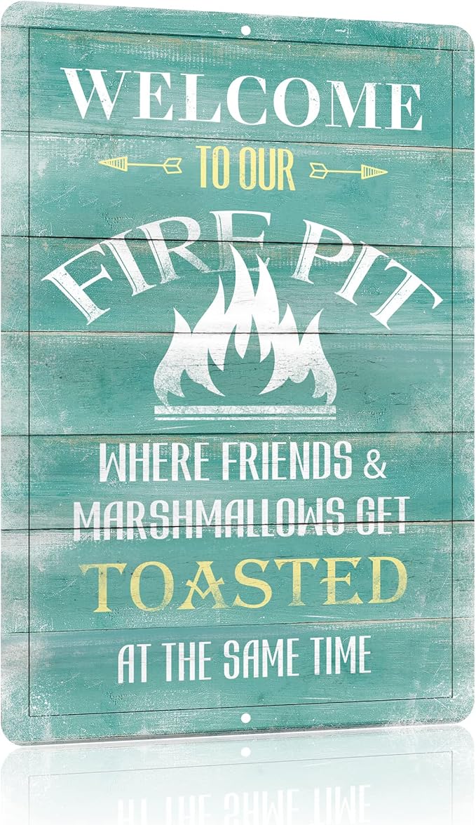 Yniaun Decor Funny Camping Decor Retro Backyard Metal Tin Sign for Campfire Cabin Motorhome Wall Decoration Gift 12 X 8 Inches Firepit Accessories Outdoor & Indoor - Friends & Marshmallows Get Toasted