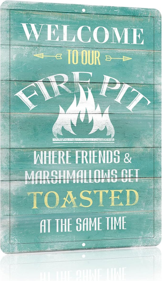 Yniaun Decor Funny Camping Decor Retro Backyard Metal Tin Sign for Campfire Cabin Motorhome Wall Decoration Gift 12 X 8 Inches Firepit Accessories Outdoor & Indoor - Friends & Marshmallows Get Toasted