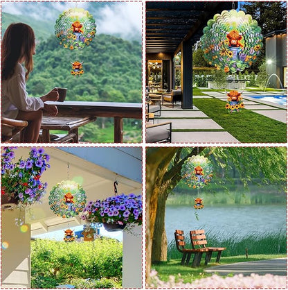 Rngmsi Highland Cow Wind Spinner, 12 Inches Stainless Baby Cow Hanging Garden Decor for Outside Outdoor, 3D Highland Cow Art Gifts for Women Men