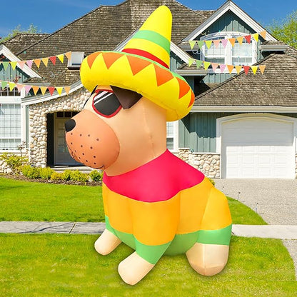 5 FT Cinco De Mayo Inflatables Outdoor Decorations, Bulldog with Taco Sombreros Glasses May 5 Blow up Inflatable Shar Pei Dog for Holiday Party Décor