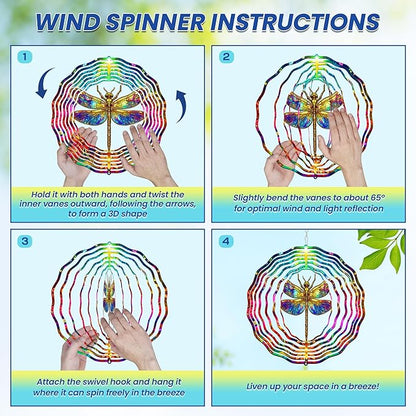 FLAGWIX Dragonfly Gifts for Women - 3D Stainless Steel Metal Wind Spinners 12 in - Dragonfly Wind Spinners Outdoor, Yard Garden Decor for Outside, Mothers Day Birthday Garden Gifts for Mom Grandma