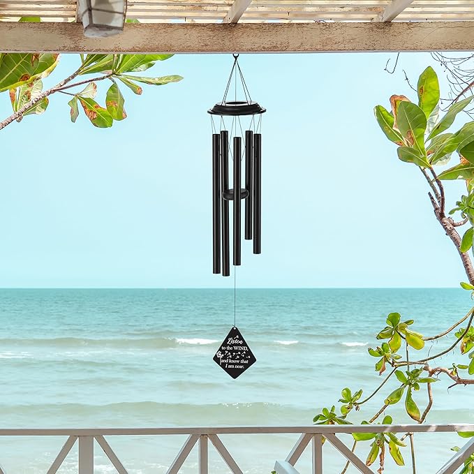 Glitzhome 38" H Large Metal Wind Chime, Classic Black Wind Chimes with Wind-Catcher, Memorial Windchime for Patio, Garden, Outdoor Home Decor