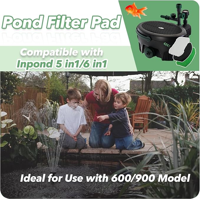 3-in-1 Set 5-in-1 600 & 6-in-1 900 Pond Filter Pads (8 Polymer Wool Cartridge, 1 Coarse Foam & 1 Medium Foam) Compatible with Inpond, Pond Filter Media for Outdoor Ponds