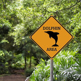 Dolphin Area Xing Caution Crossing Sign Ocean Animal Metal Tin Sign Warning Sign Novelty Road Fence Yard Wall Decor For Indoor Outdoor Highway15x15in