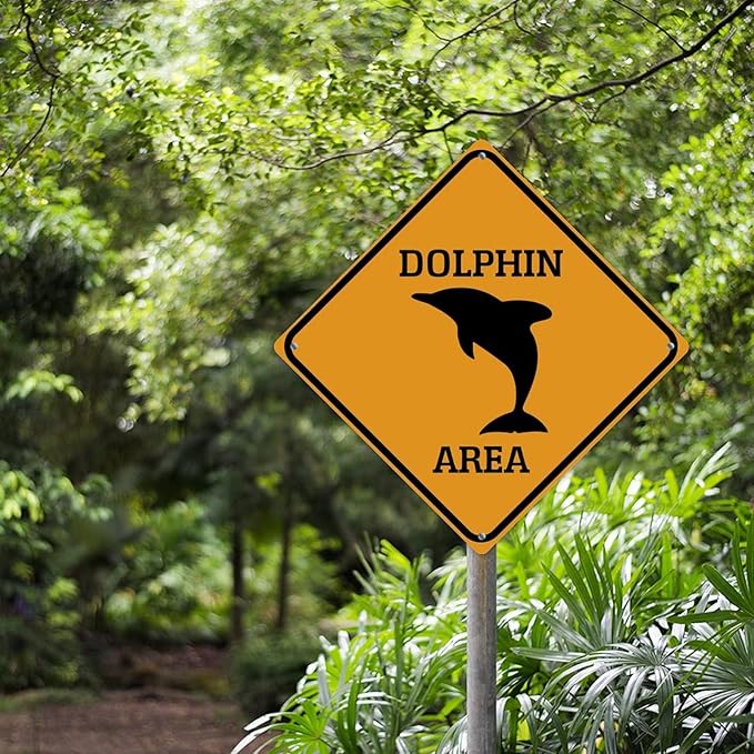Caution Dolphin Crossing XING Tin Sign Dolphin Area Warning Street Sign Ocean Animal Novelty Caution Road Sign for Outdoor Home Driveway Garden Yard Park 12x12in