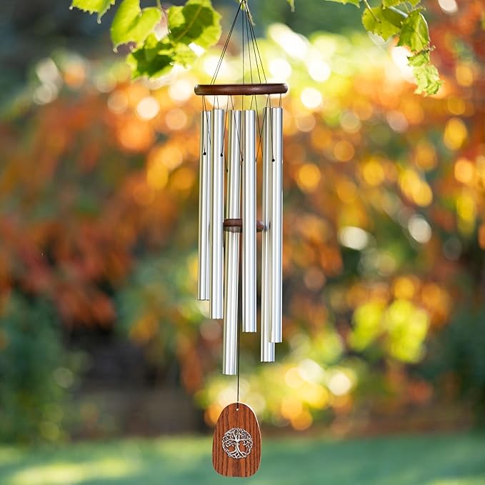 Woodstock Chimes Signature Collection, Woodstock Tree of Life Chime, 37'', Silver Wind Chimes for Outdoor, Patio, Home or Garden Decor (TOLB)