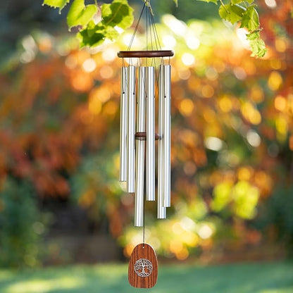 Woodstock Chimes Signature Collection, Woodstock Tree of Life Chime, 37'', Silver Wind Chimes for Outdoor, Patio, Home or Garden Decor (TOLB)
