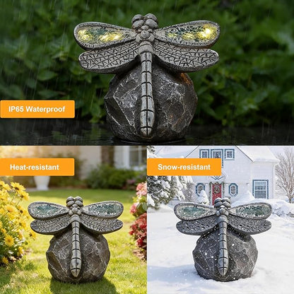 KARTOOSH Solar Garden Statue Dragonfly, Outdoor Decor Resin Dragonfly Light Statues for Yard, Patio, Lawn, Porch, Balcony Ornament, Garden Gift for Women Mom Grandma