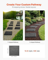 VEVOR Garden Stepping Stones, 16Pcs 15.5 x 15.5 in, Decorative Stepping Stones with Stakes, Weather-Resistant Plastic Pathway Pavers, Smooth Surface, Outdoor Walkway for Lawn Patio Landscape, Grey
