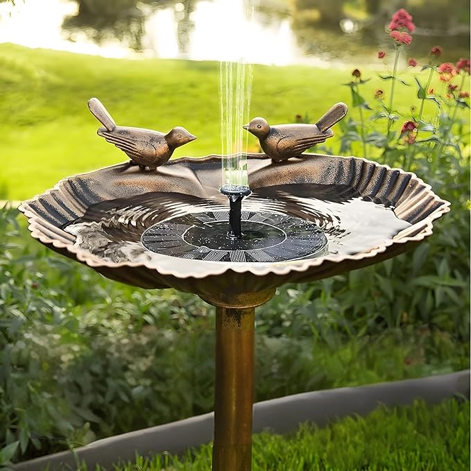 Water Fountain and Birdbath Solar Powered Polyresin Vintage Bronze/Green Outdoor Pond Fountain Combo Set Freestanding Bird Feeders for Garden Patio Deck or Yard