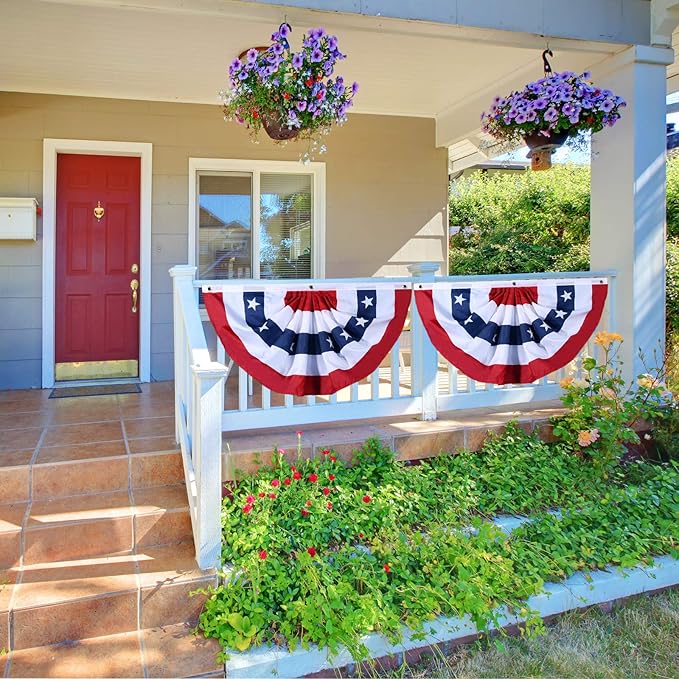 American Flag Bunting Patriotic Pleated Fan Flag USA Flags with Brass Grommets and Zip Ties for 4th of July Memorial Day Decoration Outdoor (9, 1.5x3 Feet)