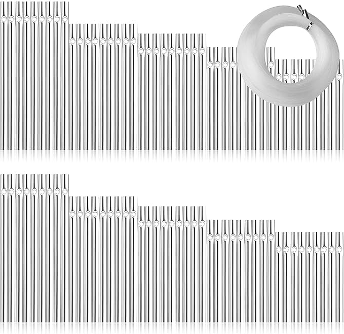 90pcs Wind Chime Tubes for Home Garden Outdoor Hanging Decorations, Tone Empty Tubes with Wind Chime line 150 Yards(5 Different Length)