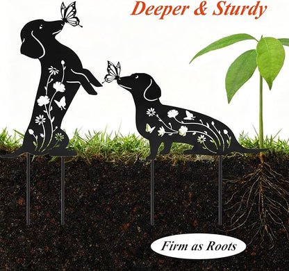 Ouddy Mode 2 Packs Dachshund Garden Decor for Outside, Gardening Dachshund Gifts for Women/Men/Mom/Grandma, Metal Decorative Garden Stakes for Outdoor Lawn Statues Yard Art