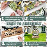 Spring Yard Decorations Welcome Owl Yard Sign with Stakes, Farmhouse Front Porch Garden Outdoor Decor Rustic Animal Yard Sign for Seasonal Home Patio Decor