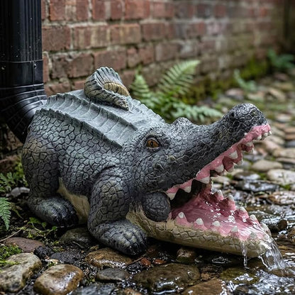 Elenon Crocodile Decorative Gutter Downspout Extension Statue, Gutter Guardian Rain Downspout Splash Block Outdoor, Garden Rain Downspout Extender for 3" × 4" Downspouts Decor (Mutil)