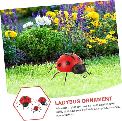 Kisangel 3pcs Fall Decorations Outdoor Ladybug Decorations Iron Ladybug Garden Ornaments Solar Garden Decor