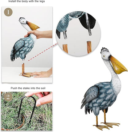 TERESA'S COLLECTIONS Pelican Outdoor Statues Garden Decor for Outside,11" Blue Coastal Ocean Bird Garden Statues & Sculptures for Yard Decor,Metal Yard Art for Lawn Patio,Pool,Backyard,Gifts for Mom