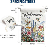 Spring Hummingbird Garden Flags Floral Summer banner for Outside 12x18 Double Sided Wildflower Yard Signs Small Outdoor Seasonal Decorative