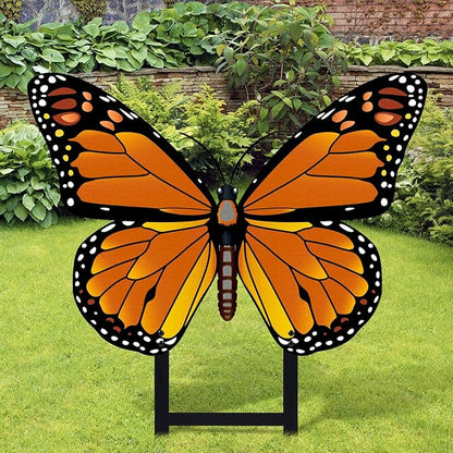 1 Pcs Spring Metal Butterfly Garden Stakes Decor 16.5 Inch Decorative Orange Butterfly Yard Stake Outdoor Insect Decor Metal Garden Art Ornaments for Patio Porch Lawn Backyard