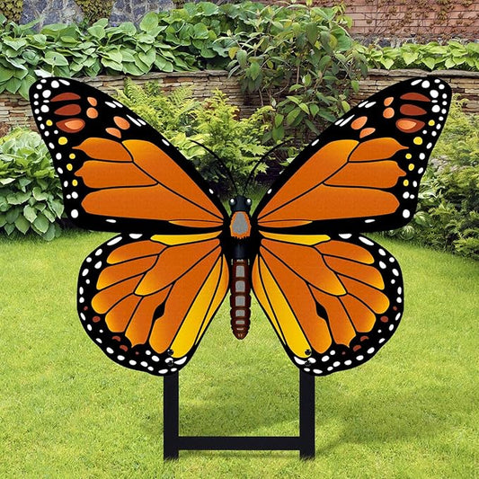 1 Pcs Spring Metal Butterfly Garden Stakes Decor 16.5 Inch Decorative Orange Butterfly Yard Stake Outdoor Insect Decor Metal Garden Art Ornaments for Patio Porch Lawn Backyard