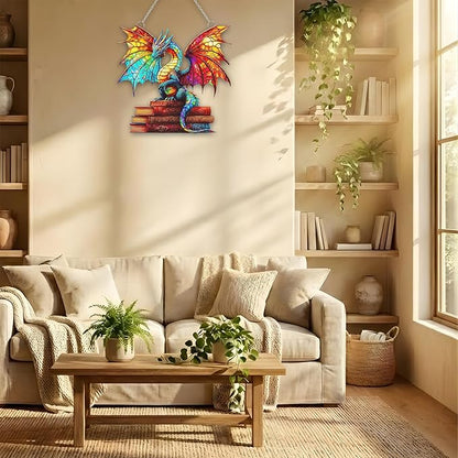 Bookish Dragon Acrylic Suncatcher, Bookish Suncatchers for Window Hanging Ornament, Art Garden Decor for Book Lover Reader Bookworm, Gifts for Mother's Day, Mom, Grandma, Wife, Women, Nana