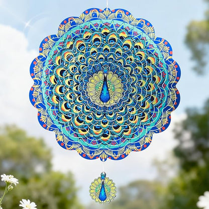 Peacock Wind Spinners Outdoor, 12In Stainless Steel Wind Spinners Outside, 3D Kinetic Hanging Sculpture, Rustproof Metal Garden Decor Ornaments for Yard Art, Women, Men, Holidays