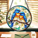 7.8" Bluebird Suncatcher Stained Glass Window Hanging Blue Bird Sun Catchers Birds Lover Ornament Wall Home Room Door Garden Decor Birthday for Nature Lovers Women Mom