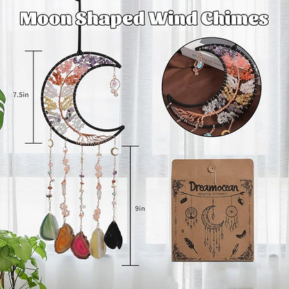 Crystal Wind Chimes, Dreamocean 7 Chakra Dream Catchers Moon Tree of Life Dream Catcher Suncatcher Prisms Hanging Window Wall Decor Yoga Meditation Gifts for Adults Girls