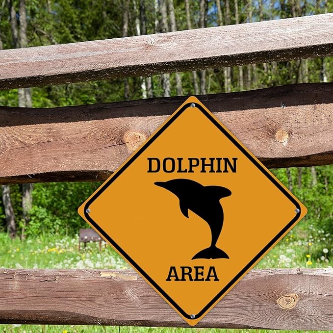 Caution Dolphin Crossing XING Tin Sign Dolphin Area Warning Street Sign Ocean Animal Novelty Caution Road Sign for Outdoor Home Driveway Garden Yard Park 12x12in