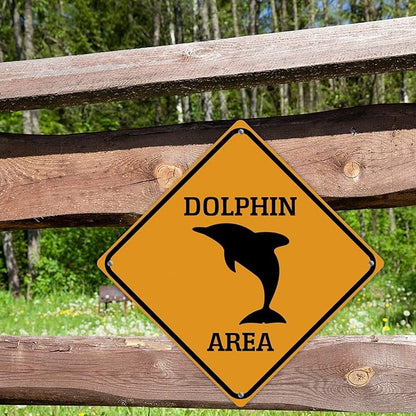 Caution Dolphin Crossing XING Tin Sign Dolphin Area Warning Street Sign Ocean Animal Novelty Caution Road Sign for Outdoor Home Driveway Garden Yard Park 12x12in