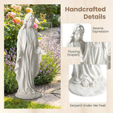 Giantex Virgin Mary Garden Statue 29.5", Blessed Mother Outdoor Religious Statue with Serpent, Weather-Resistant MgO Catholic Yard Decor for Lawn, Patio, Prayer Garden & Memorial, Distressed Ivory